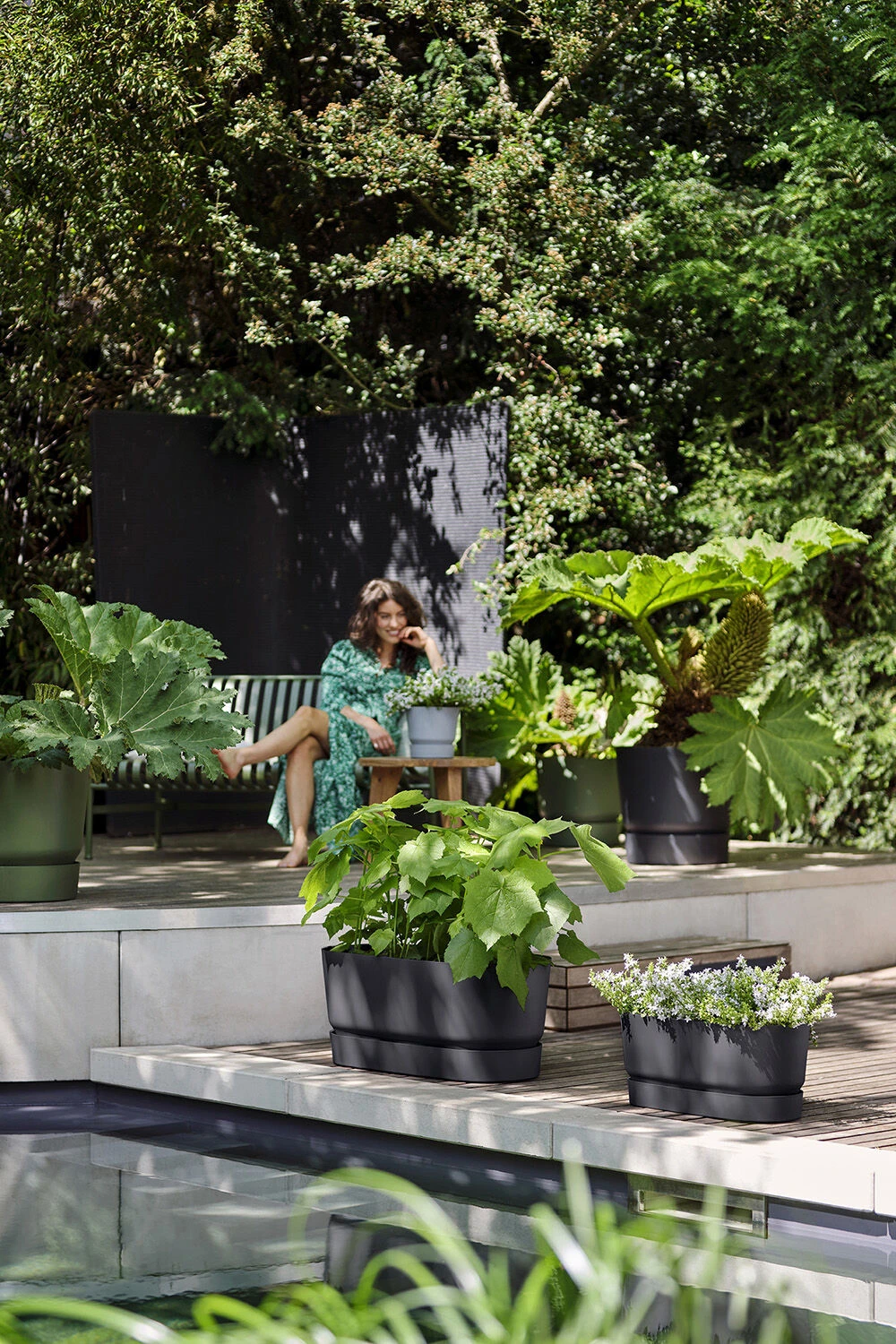 Bloembak Elho Greenville Terrace Long 50cm - Met Wielen - Living Black - Afbeelding 4